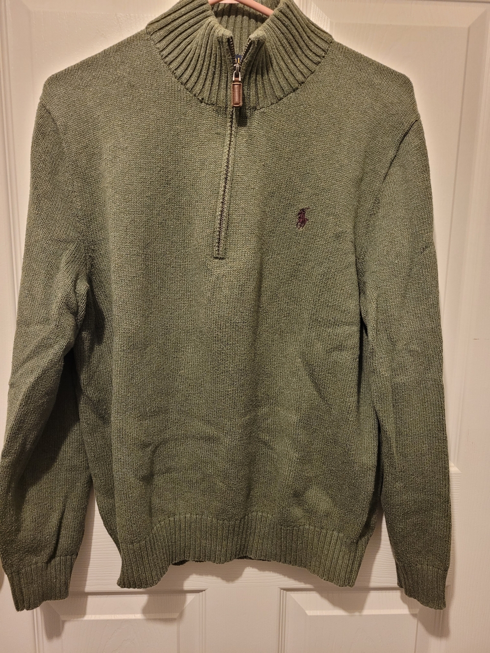 Ralph Lauren Olive Green Half-Zip Sweater with Logo